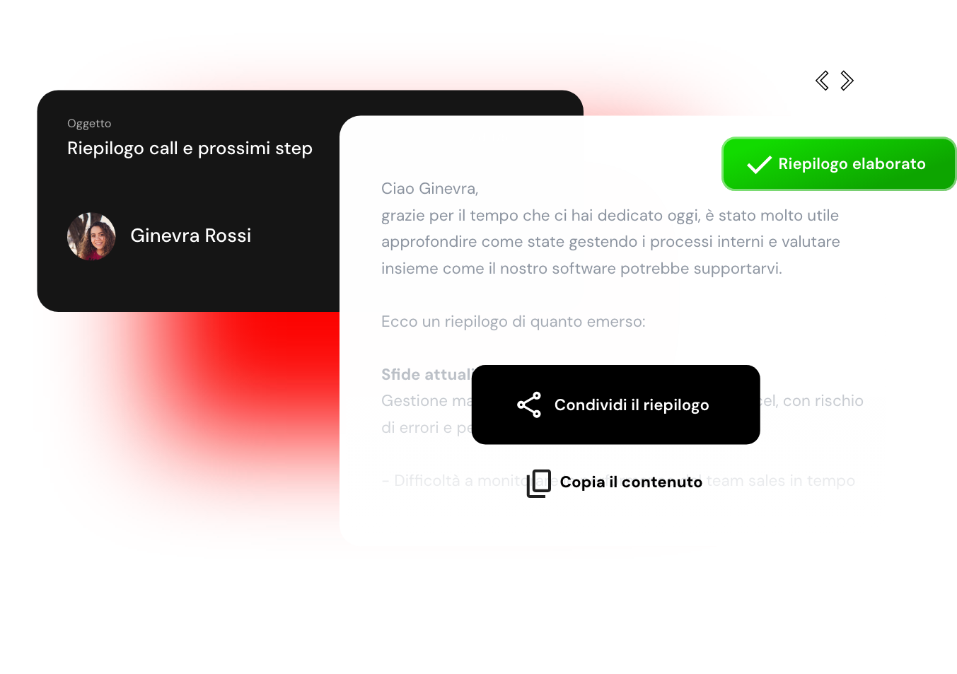Structured deal summary generated by Aiclo, ready to copy into your CRM